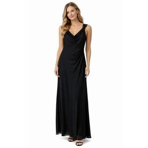 Alex Evenings Black Full Length Formal Gown with Beaded Lace Straps Size 10